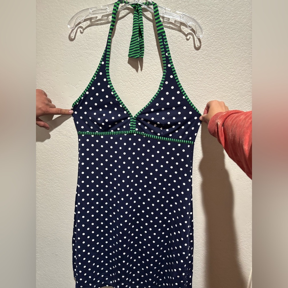 Womens Tommy Bahama Blue and White Polka Dot One Piece Dress Swimsuit XL
